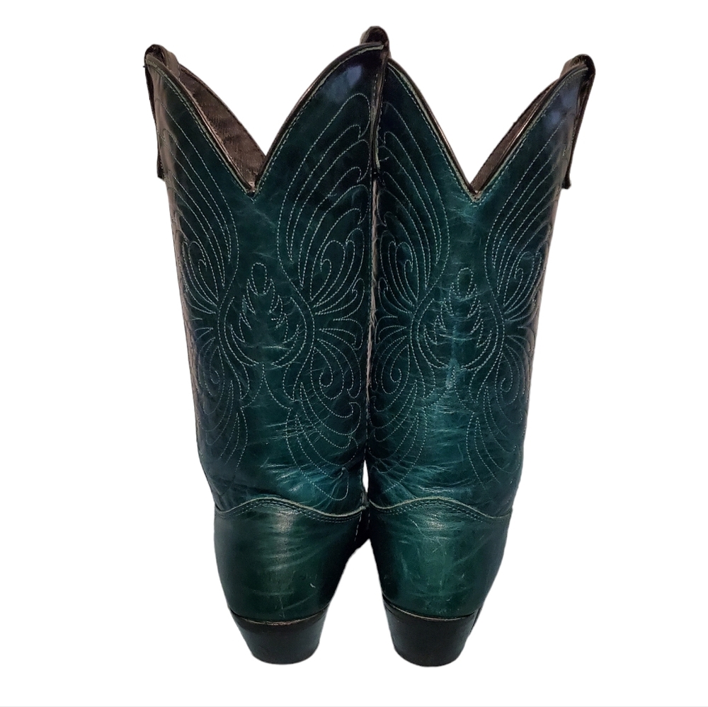 Vintage Green Leather Cowboy Western Boots Women's Size 7.5M, Made In U.S.A. - Picture 7 of 11